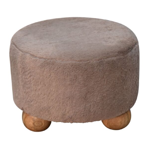 Mocha Faux Fur Round Ball Footstool - Image 3