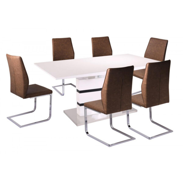 Leona High Gloss Ext Dining Table White & Black - Image 2