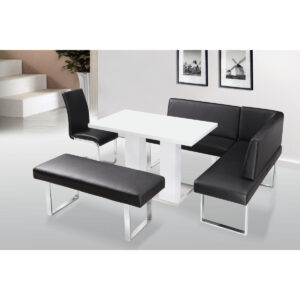 Liberty Bench Corner with Back PU & Chrome - White