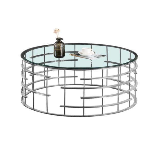 Missouri Round Coffee Table Clear Glass & Silver Frame - Image 2