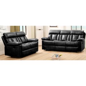 Ohio Recliner Bonded Leather & PU 3 Seater - Black