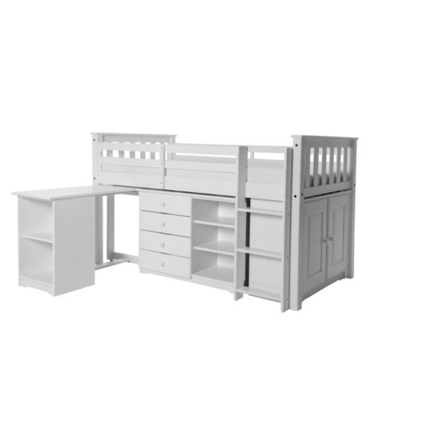 Porto Midi Sleeper with Desk, Chest & Bookcase White - Image 3