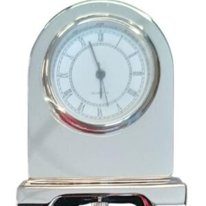 Miniature Clock Silvertone Plated Metal Solid Brass IMP3S - CLEARANCE NEEDS RE-BATTERY