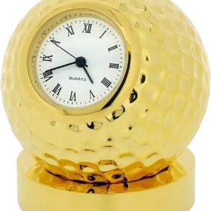 Miniature Clock Goldtone Plated Metal Golf Ball on Stand Solid Brass IMP25 - CLEARANCE NEEDS RE-BATTERY