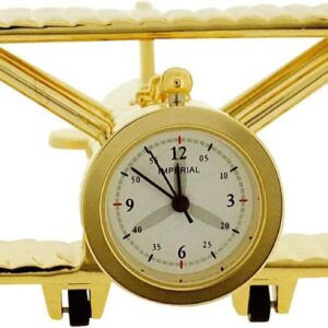 Miniature Clock Goldtone Plated Metal Bi-Plane Design Solid Brass IMP1014S - CLEARANCE NEEDS RE-BATTERY