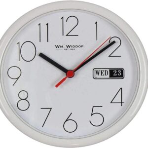 Wm.Widdop Day/Date Wall Clk-White Case/White Dial 8.5"Rnd +B