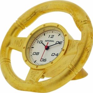 Miniature Clock Goldtone Plated Metal Steering Wheel Solid Brass IMP1032 - CLEARANCE NEEDS RE-BATTERY