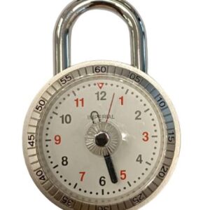 Miniature Clock Silvertone Plated Padlock Solid Brass IMP1021S - CLEARANCE NEEDS RE-BATTERY