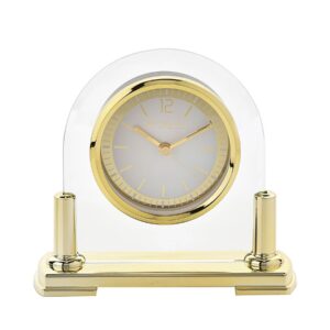 Wm.Widdop Glass Mantel Clock 2 Tone Dial Gold Stand
