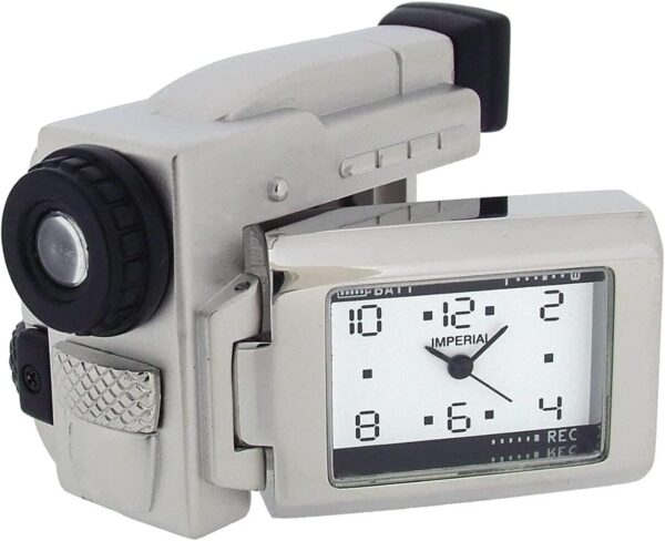Miniature Clock Silver Plated Metal Video Camera Solid Brass IMP1057S - CLEARANCE NEEDS RE-BATTERY