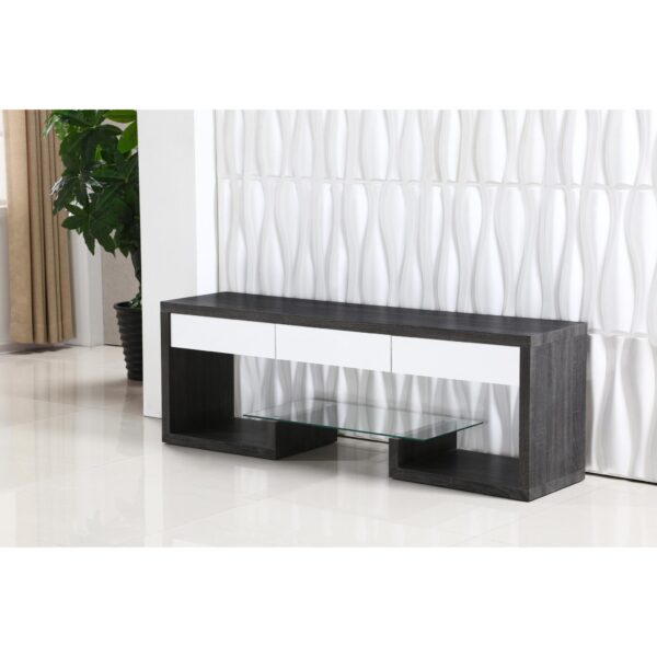 Samba TV Unit Black & White High Gloss 3 Drawer - Image 2