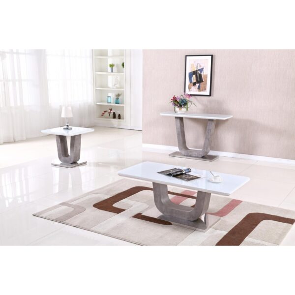 Topaz White Glass Console Table with Stone Effect - Image 2