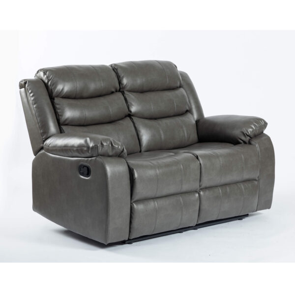 Turin Recliner Leather Aire 2 Seater Grey - Image 2