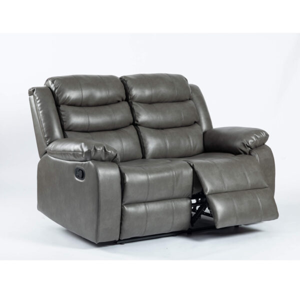 Turin Recliner Leather Aire 2 Seater Grey - Image 3