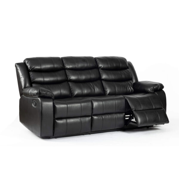 Turin Recliner Leather Aire 3 Seater Black - Image 3
