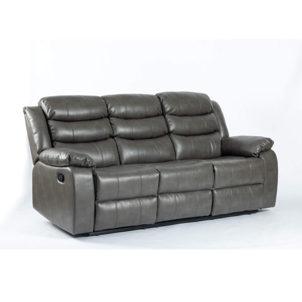 Turin Recliner Leather Aire 3 Seater Grey - Image 2
