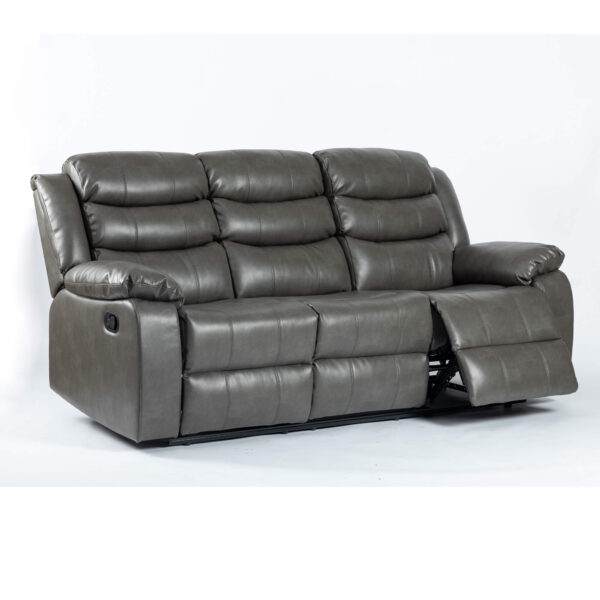 Turin Recliner Leather Aire 3 Seater Grey - Image 3