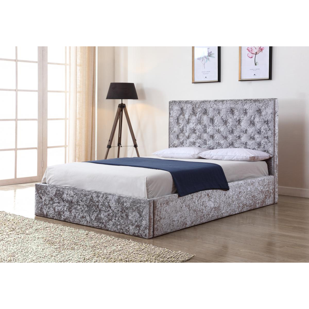 Yasmin Storage Crushed Velvet King Size Bed Silver - Image 2