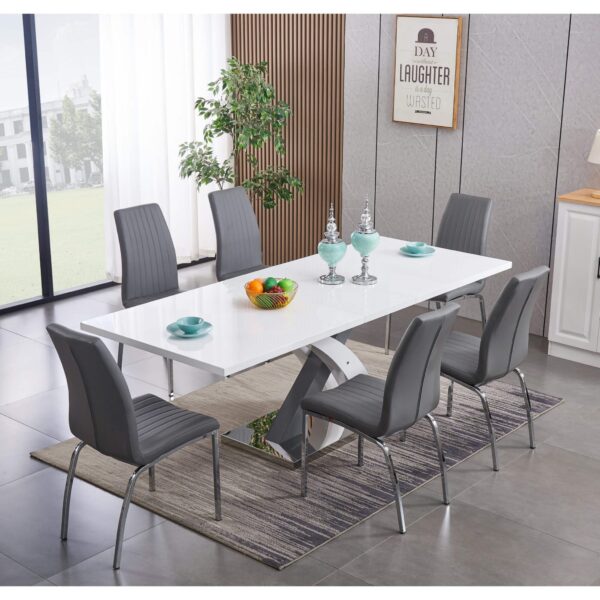 Zurich Extending Dining Table High Gloss White & Grey - Image 2