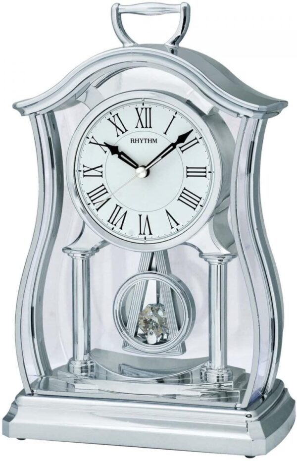 Rhythm Silver Pendulum & Acrylic Decor Roman Dial Mantel Clock - Image 2