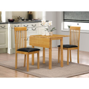 Atlas Solid Rubberwood Dropleaf Dining Set with 2 Chairs - Oak
