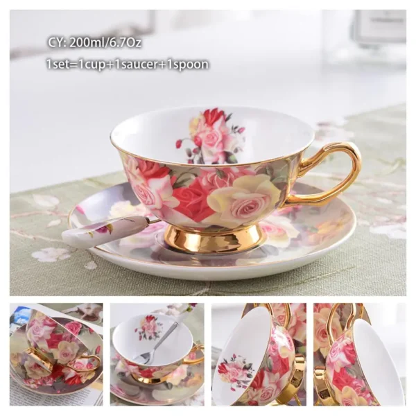 Europe Bone China Coffee Cup Saucer Spoon Set 200ml Luxury Ceramic Mug Top-grade Porcelain Tea Cup Cafe Teaware Party Drinkware - Image 49