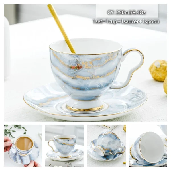 Europe Bone China Coffee Cup Saucer Spoon Set 200ml Luxury Ceramic Mug Top-grade Porcelain Tea Cup Cafe Teaware Party Drinkware - Image 9