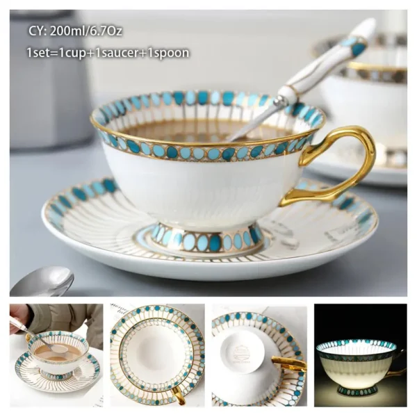 Europe Bone China Coffee Cup Saucer Spoon Set 200ml Luxury Ceramic Mug Top-grade Porcelain Tea Cup Cafe Teaware Party Drinkware - Image 19