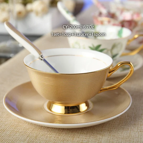 Europe Bone China Coffee Cup Saucer Spoon Set 200ml Luxury Ceramic Mug Top-grade Porcelain Tea Cup Cafe Teaware Party Drinkware - Image 3