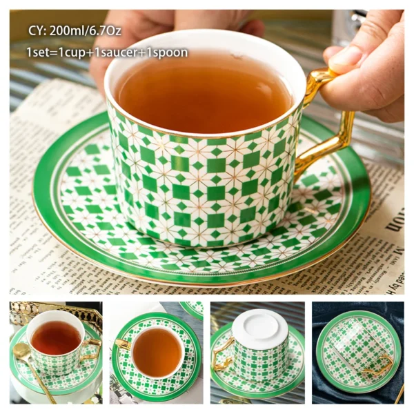Europe Bone China Coffee Cup Saucer Spoon Set 200ml Luxury Ceramic Mug Top-grade Porcelain Tea Cup Cafe Teaware Party Drinkware - Image 20