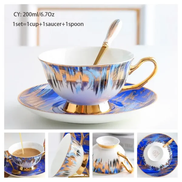 Europe Bone China Coffee Cup Saucer Spoon Set 200ml Luxury Ceramic Mug Top-grade Porcelain Tea Cup Cafe Teaware Party Drinkware - Image 63
