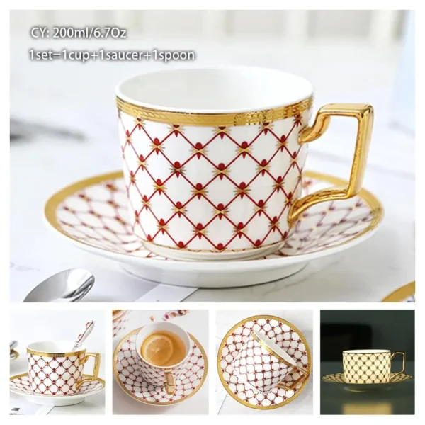 Europe Bone China Coffee Cup Saucer Spoon Set 200ml Luxury Ceramic Mug Top-grade Porcelain Tea Cup Cafe Teaware Party Drinkware - Image 21