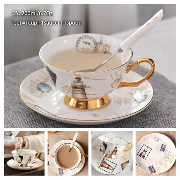 Europe Bone China Coffee Cup Saucer Spoon Set 200ml Luxury Ceramic Mug Top-grade Porcelain Tea Cup Cafe Teaware Party Drinkware - Image 43