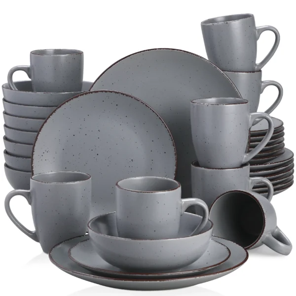 VANCASSO MODA Series 16/32/48 Piece Pottery Dinner Set Grey Stoneware Tableware Set with Dinner Plate,Dessert Plate,Bowls,Cups - Image 8