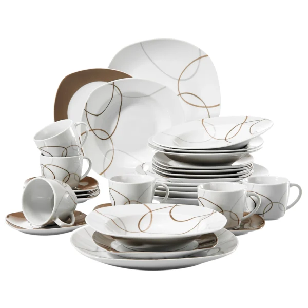 VEWEET 30/60-Piece Porcelain Ceramic Kitchen Dinner Plate Set with 5PCS Dessert Plates/Soup Plates/Dinner Plates/Cups/Saucers - Image 5