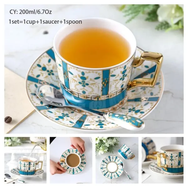 Europe Bone China Coffee Cup Saucer Spoon Set 200ml Luxury Ceramic Mug Top-grade Porcelain Tea Cup Cafe Teaware Party Drinkware - Image 25