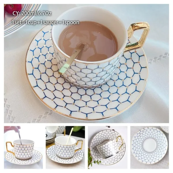 Europe Bone China Coffee Cup Saucer Spoon Set 200ml Luxury Ceramic Mug Top-grade Porcelain Tea Cup Cafe Teaware Party Drinkware - Image 15