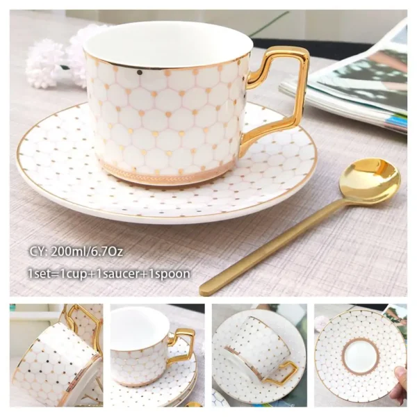 Europe Bone China Coffee Cup Saucer Spoon Set 200ml Luxury Ceramic Mug Top-grade Porcelain Tea Cup Cafe Teaware Party Drinkware - Image 16