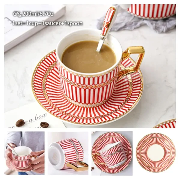 Europe Bone China Coffee Cup Saucer Spoon Set 200ml Luxury Ceramic Mug Top-grade Porcelain Tea Cup Cafe Teaware Party Drinkware - Image 18