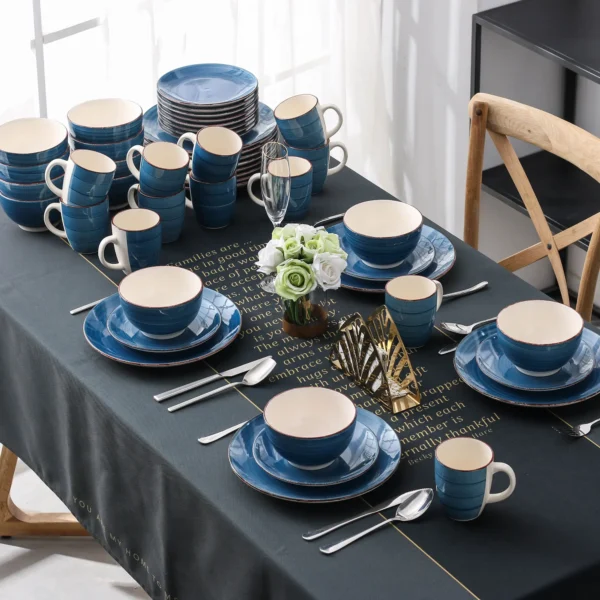 vancasso 16/32/48 PCS Porcelain Dinner Set Blue Vintage Look Ceramic Plate Set with 12*Dinner Plate,Dessert Plate,Bowl,Mug Set - Image 4