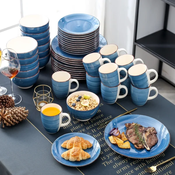 vancasso 16/32/48 PCS Porcelain Dinner Set Blue Vintage Look Ceramic Plate Set with 12*Dinner Plate,Dessert Plate,Bowl,Mug Set - Image 5