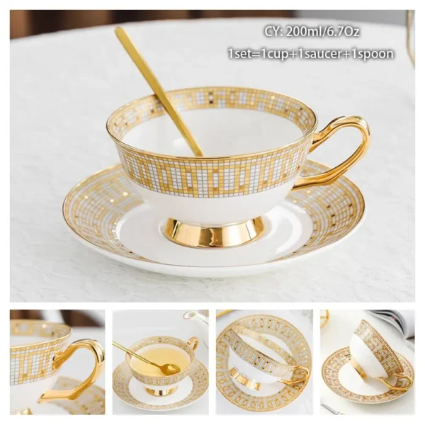 Europe Bone China Coffee Cup Saucer Spoon Set 200ml Luxury Ceramic Mug Top-grade Porcelain Tea Cup Cafe Teaware Party Drinkware - Image 42