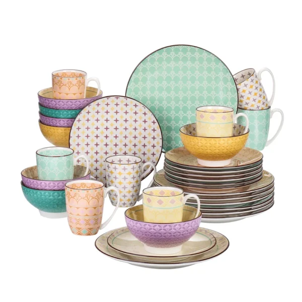 vancasso 16/32-Piece 4-Color 4-Design Porcelain Dinnerware Set Plate Set with 4PCS Dinner Plate,Dessert Plate,Bowl,Mug Set - Image 7