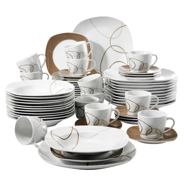 VEWEET 30/60-Piece Porcelain Ceramic Kitchen Dinner Plate Set with 5PCS Dessert Plates/Soup Plates/Dinner Plates/Cups/Saucers - Image 6