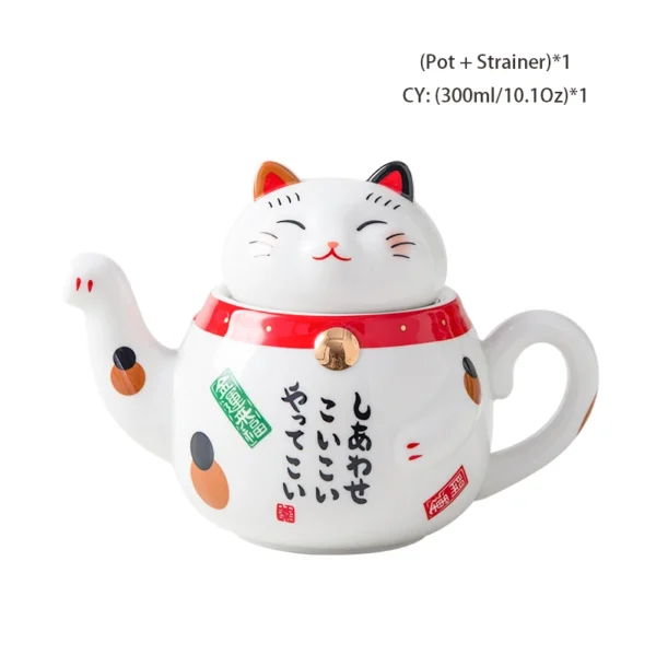 Cute Japanese Lucky Cat Porcelain Tea Set Creative Maneki Neko Ceramic Tea Cup Pot with Strainer Lovely Plutus Cat Teapot Mug - Image 7