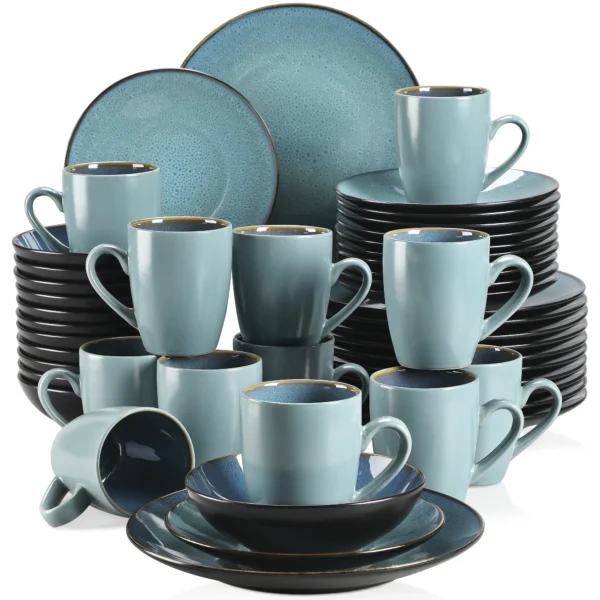 VANCASSO BUBBLE 16/32/48-Piece Tableware Set Vintage Ceramic Blue/Brown Stoneware Set with Dinner&Dessert Plate,Bowl,Coffee Cups - Image 5