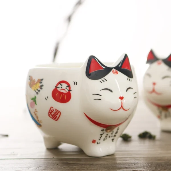 Cute Japanese Lucky Cat Porcelain Tea Set Creative Maneki Neko Ceramic Tea Cup Pot with Strainer Lovely Plutus Cat Teapot Mug - Image 5
