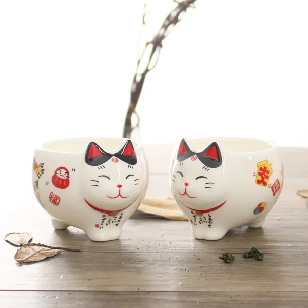 Cute Japanese Lucky Cat Porcelain Tea Set Creative Maneki Neko Ceramic Tea Cup Pot with Strainer Lovely Plutus Cat Teapot Mug - Image 3