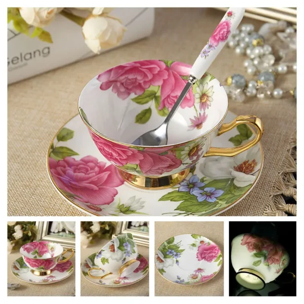 Europe Bone China Coffee Cup Saucer Spoon Set 200ml Luxury Ceramic Mug Top-grade Porcelain Tea Cup Cafe Teaware Party Drinkware - Image 27
