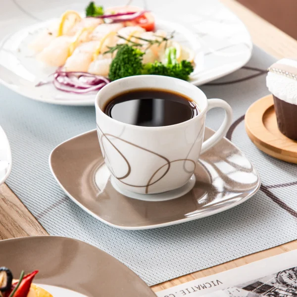 VEWEET 30/60-Piece Porcelain Ceramic Kitchen Dinner Plate Set with 5PCS Dessert Plates/Soup Plates/Dinner Plates/Cups/Saucers - Image 3